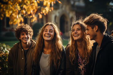 Fototapeta premium Outdoor modern happy students on the territory of the university campus