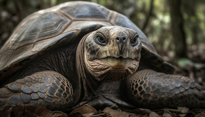 Slow crawling tortoise shell, close up, wrinkled generated by AI
