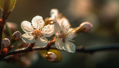 Fresh cherry blossom, delicate beauty in nature generated by AI