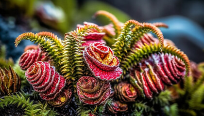 Fresh green leaf on ornate purple flower head generated by AI