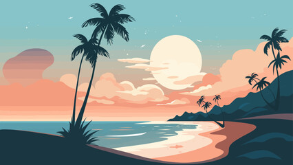 Fototapeta na wymiar A Vector Illustration of a Tropical Island with Palm Trees