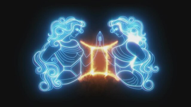 2d animated glowing zodiac sign of Gemini
