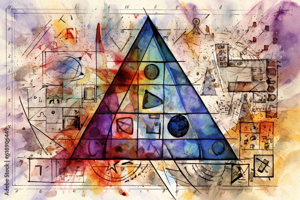 Poster a drawing of a triangle with a geometric design. generative ai. abstract geometric background with l