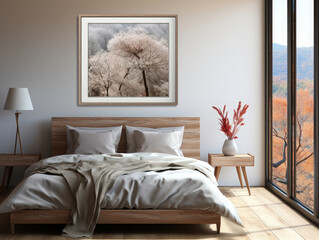 Mockup Frame Close Up in Modern Bedroom Interior, Mockups Design 3D, High-quality Mockups, Generative Ai