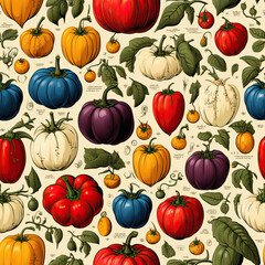 Vegetables variety colorful repeat pattern