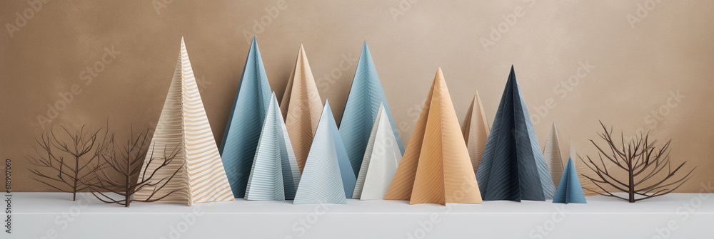 Aufkleber a group of paper trees sitting on top of a table. generative ai. simple christmas trees.