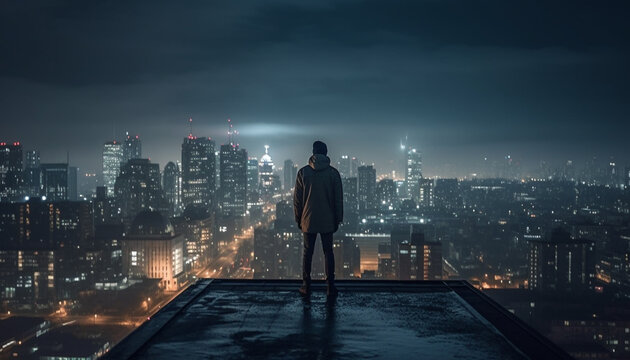 Silhouettes of businessmen and women standing tall generated by AI