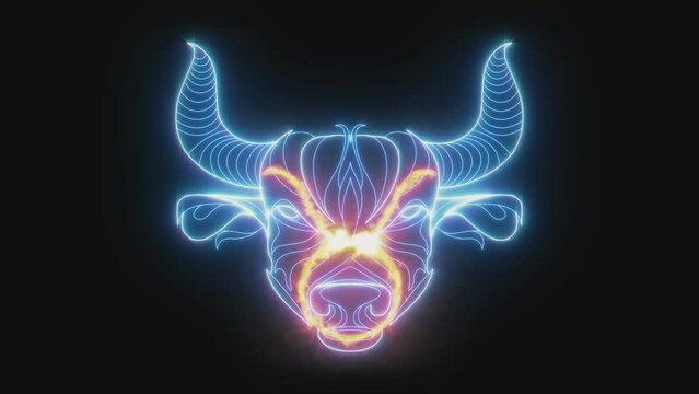 2d animated glowing zodiac sign of Taurus