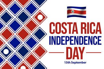 Costa Rica Independence Day wallpaper with waving flag, colorful design and typography.