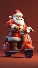 Santa Claus with gifts rides a scooter Generative AI