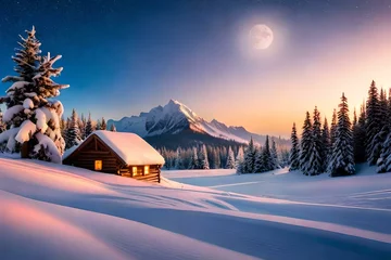 Fototapeten winter landscape in the mountains generated Ai. © raziq