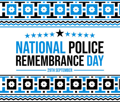 National Police Rememberance Day background design with blue shapes, stars and typography. September 29 is Rememberance day of Police, backdrop