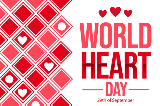 World Heart Day background with red hearts and typography design. September 29 is heart day, wallpaper - Powered by Adobe