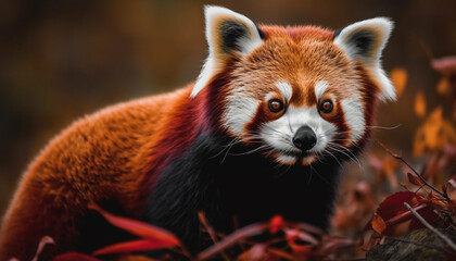 Fototapeta premium Fluffy lemur sitting on branch, looking cute generated by AI