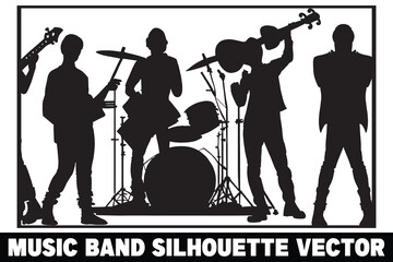 Music band group silhouette vector, Band silhouette, Band silhouette art, Musician silhouette vector