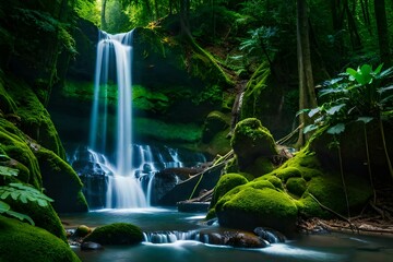 waterfall in the forest Generated by ai