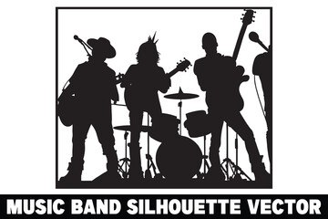 Music band group silhouette vector, Band silhouette, Band silhouette art, Musician silhouette vector
