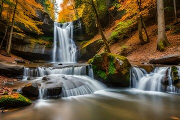 waterfall in autumn forest Generated by ai