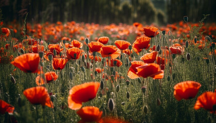 Vibrant wildflowers bloom in tranquil rural meadow generated by AI