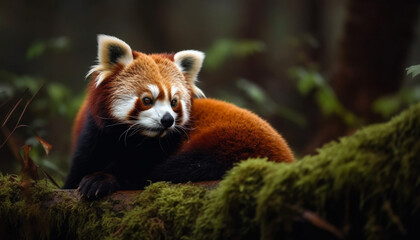 Obraz premium Red panda looking cute in tropical forest generated by AI
