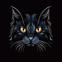 cat vector illustration isolated on black black and white cat