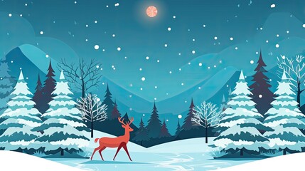 Fototapeta na wymiar Christmas wallpaper illustration winter landscape with trees and snow with copy text space