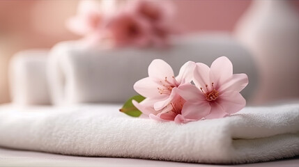 Close up photography, spa with towel, aromatherapy, wellness and relaxation