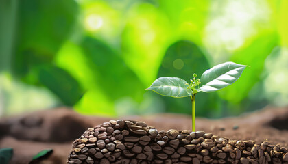growth trees concept coffee bean seedlings nature background beautiful green