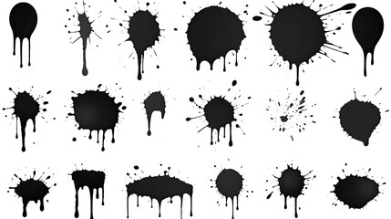 Ink drops and splashes. Blotter spots liquid paint drip set of ink blots - obrazy, fototapety, plakaty