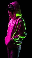 person in a dress glowing lights Neon Fleuro