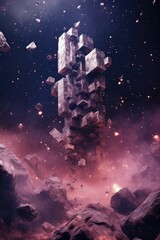 Cosmic Constructs The Contrasting Serenity and Turmoil of a Galactic Nebula Background - Massive Stone Block Structures in Minimal Chaotic Harmony Wallpaper Created with Generative AI Technology