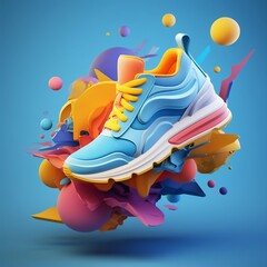 3D Colourful Sneaker Shoe Splashed with Colored Liquid. Generative ai