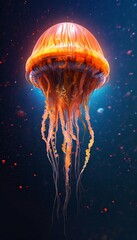 Colorful Illuminated Opal Jellyfish in a Underwater of Futuristic Planet. Generative ai