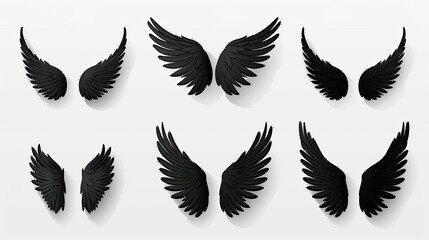 Fototapeta na wymiar Set of black wings icons. Wings badges. Collection wings