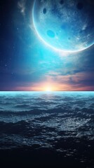 Naklejka na ściany i meble Surreal seascape with beautiful nebula silver full moon