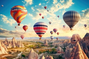 Obraz premium Air flying balloon. Illustration Generative AI.
