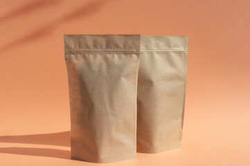 Two craft bags with a zipper in the background The layout of the bag-bag on an orange background