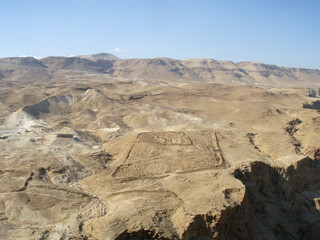 Fototapeta na wymiar Aerial View of Masada: Ancient Roman Base Camp Remnants Unveiled