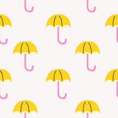 Cutout summer minimal pattern with umbrellas. Flat papercraft colorful background