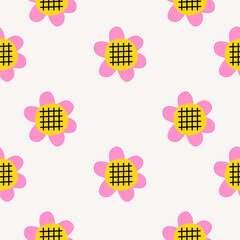 Cutout summer minimal floral pattern. Flat papercraft colorful background with flowers