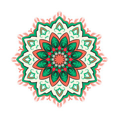 Stylish red and yellow color elegant mandala vector design white background