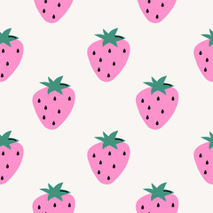 Strawberry Cutout summer minimal pattern. Flat papercraft colorful background