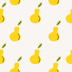 Pears minimal seamless pattern. Flat papercraft colorful background with fruits