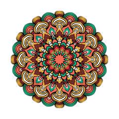 Gold mandala ornament design with a circle in the middle isolated on a white background