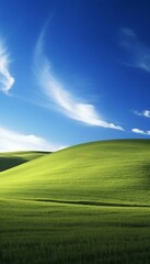 Obraz premium Green Grass Hills and Clear Blue Sky Background. Generative ai