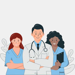 A group of doctors are standing. Medical landing page. Clinical consultations with different doctors. Health care vector concept. Doctor, clinic consultation page, medicine hospital illustration