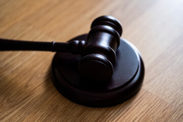 the judge's gavel on a stand to stand on the table. justice concept.