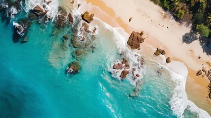 Foto op Canvas Aerial View of a Stunning Coastline with Turquoise Water Meeting a White Sandy Beach. Generative ai © Scrudje