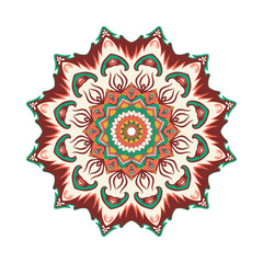 A colorful floral mandala poster with a flower on it.