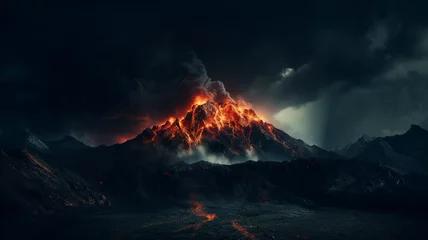 Fotobehang Landscape with a volcano and burning lava © Migma_Agency